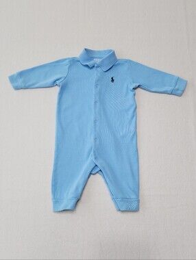 Polo Ralph Lauren Baby Boy Blue Cotton Coverall Romper 3M